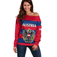Austria Off Shoulder Sweater Austrian Coat Of Arms Minimalist Red Style - Wonder Print Shop