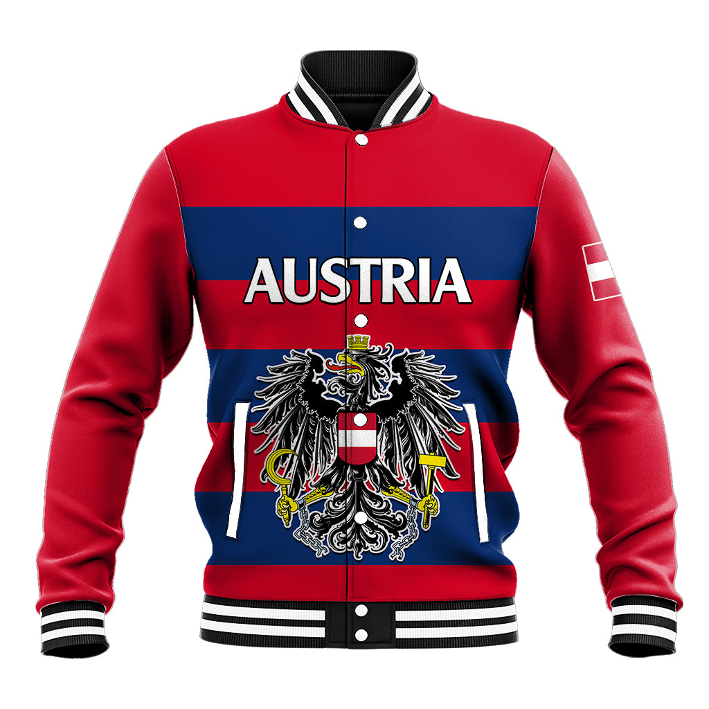 custom-text-and-number-austria-baseball-jacket-austrian-coat-of-arms-minimalist-red-style