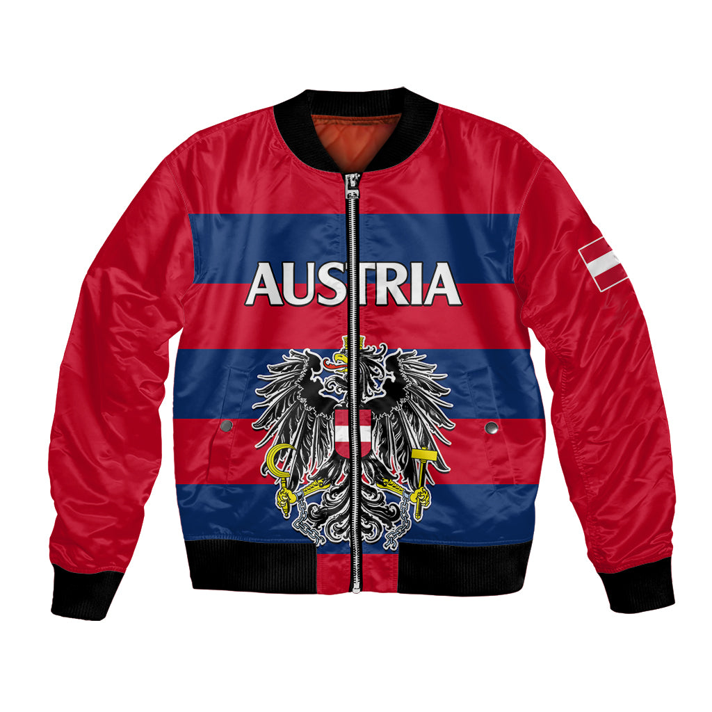 custom-text-and-number-austria-bomber-jacket-austrian-coat-of-arms-minimalist-red-style