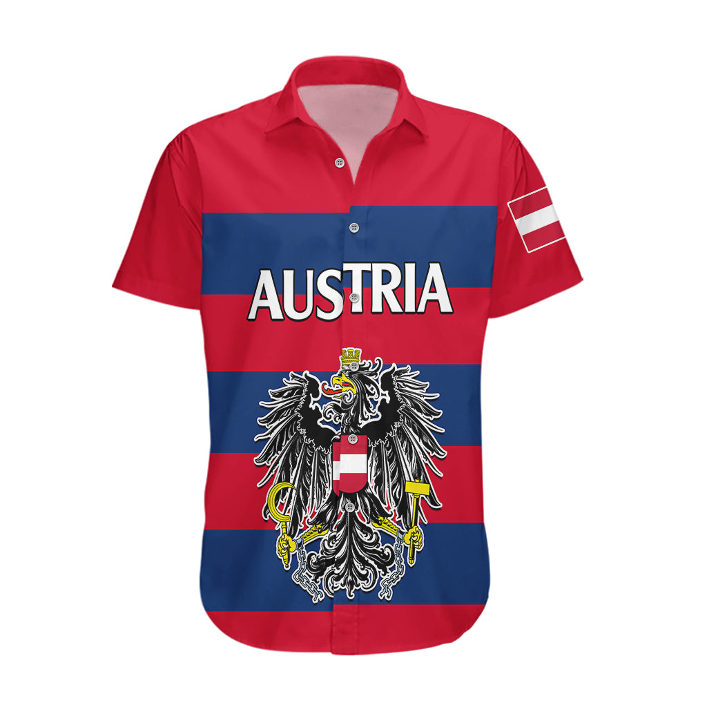 custom-text-and-number-austria-hawaiian-shirt-austrian-coat-of-arms-minimalist-red-style