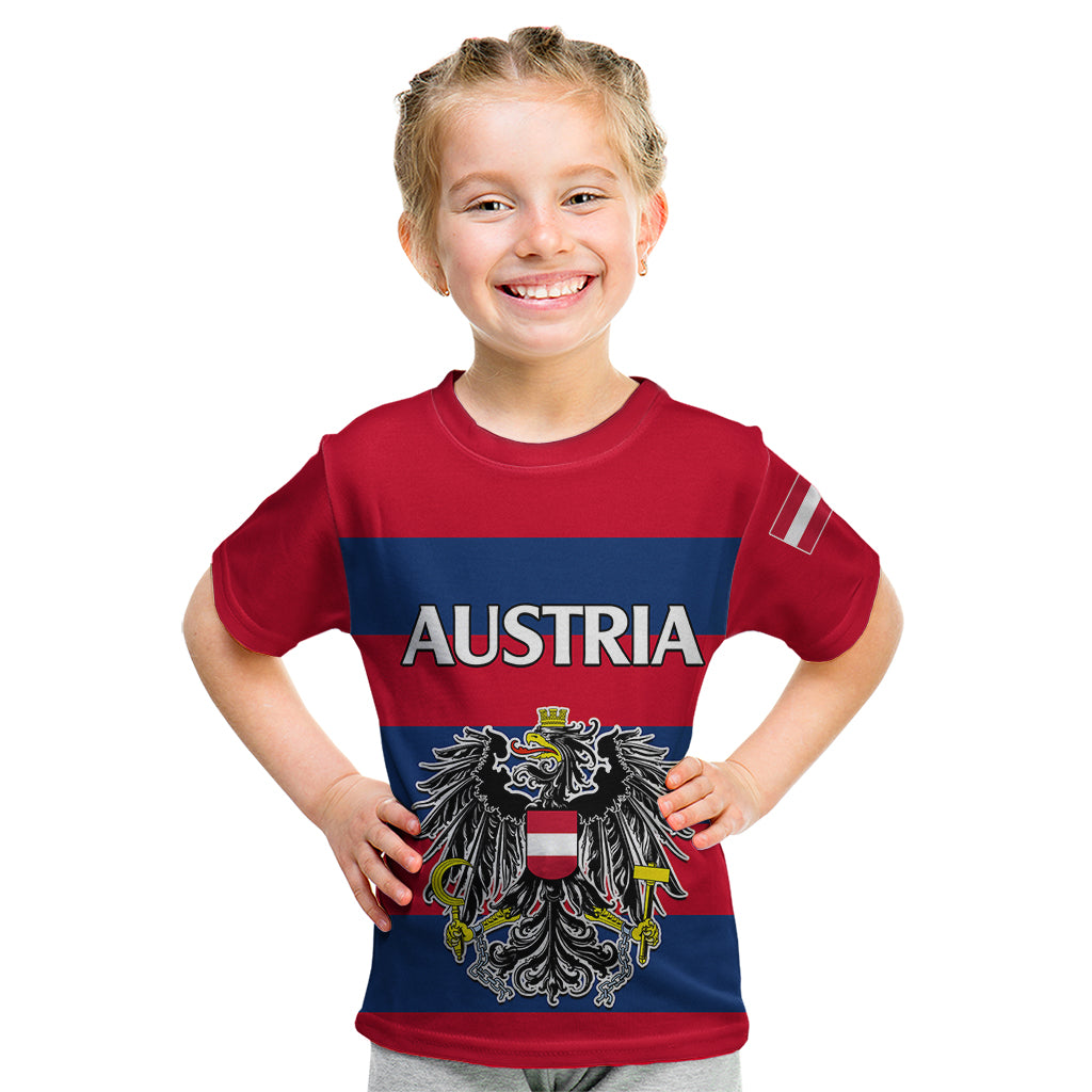 custom-text-and-number-austria-kid-t-shirt-austrian-coat-of-arms-minimalist-red-style