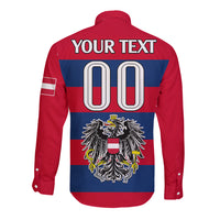 (Custom Text And Number) Austria Long Sleeve Button Shirt Austrian Coat Of Arms Minimalist Red Style - Wonder Print Shop