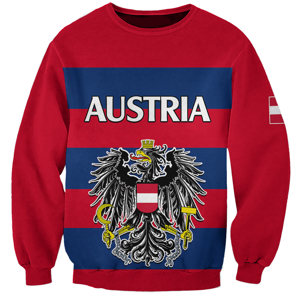 custom-text-and-number-austria-sweatshirt-austrian-coat-of-arms-minimalist-red-style