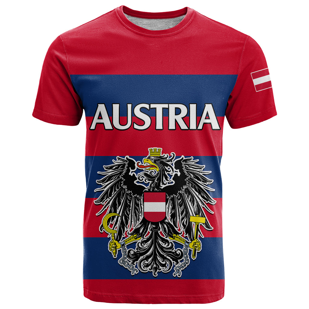 custom-text-and-number-austria-t-shirt-austrian-coat-of-arms-minimalist-red-style