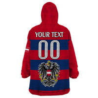 (Custom Text And Number) Austria Wearable Blanket Hoodie Austrian Coat Of Arms Minimalist Red Style - Wonder Print Shop