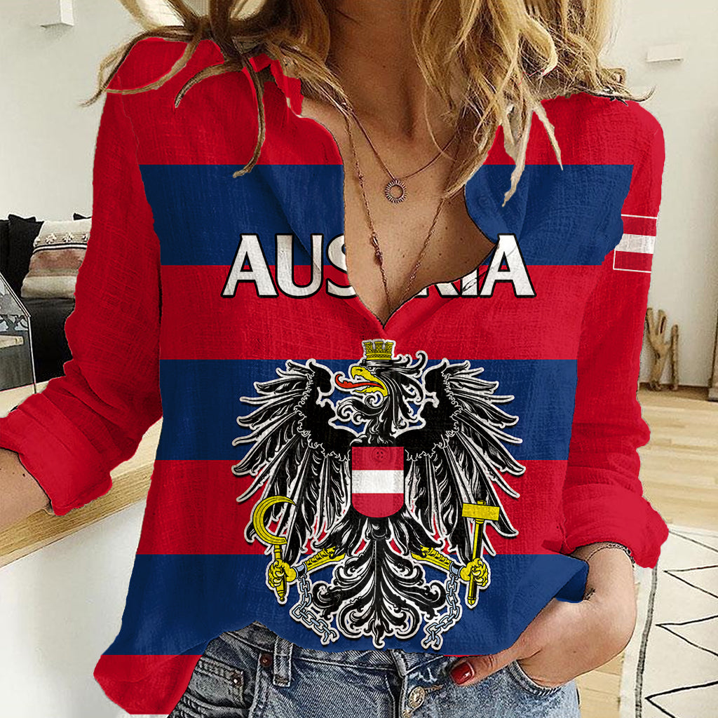 custom-text-and-number-austria-women-casual-shirt-austrian-coat-of-arms-minimalist-red-style