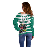 (Custom Text And Number) Austria Off Shoulder Sweater Austrian Coat Of Arms Minimalist Green Style No2 - Wonder Print Shop