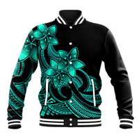 Polynesian Pride Plumeria Flowers Baseball Jacket Polynesian Tribal Aqua Vibe LT9 - Wonder Print Shop