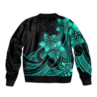 Polynesian Pride Plumeria Flowers Bomber Jacket Polynesian Tribal Aqua Vibe LT9 - Wonder Print Shop