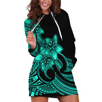 Polynesian Pride Plumeria Flowers Hoodie Dress Polynesian Tribal Aqua Vibe - Wonder Print Shop