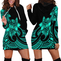 Polynesian Pride Plumeria Flowers Hoodie Dress Polynesian Tribal Aqua Vibe - Wonder Print Shop