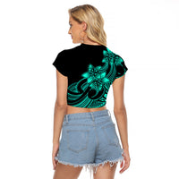 Polynesian Pride Plumeria Flowers Raglan Cropped T Shirt Polynesian Tribal Aqua Vibe - Wonder Print Shop