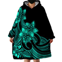 Polynesian Pride Plumeria Flowers Wearable Blanket Hoodie Polynesian Tribal Aqua Vibe - Wonder Print Shop