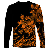 Polynesian Pride Plumeria Flowers Long Sleeve Shirt Polynesian Tribal Gold Vibe - Wonder Print Shop