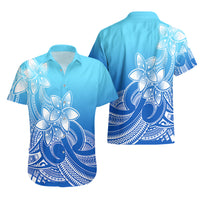 Polynesian Pride Plumeria Flowers Hawaiian Shirt Polynesian Tribal Gradient Blue - Wonder Print Shop