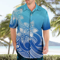 Polynesian Pride Plumeria Flowers Hawaiian Shirt Polynesian Tribal Gradient Blue - Wonder Print Shop