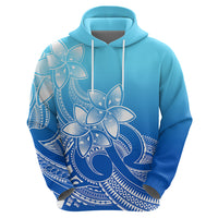 Polynesian Pride Plumeria Flowers Hoodie Polynesian Tribal Gradient Blue - Wonder Print Shop