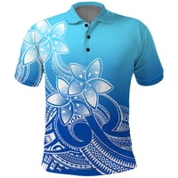 Polynesian Pride Plumeria Flowers Polo Shirt Polynesian Tribal Gradient Blue - Wonder Print Shop