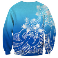 Polynesian Pride Plumeria Flowers Sweatshirt Polynesian Tribal Gradient Blue - Wonder Print Shop