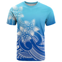 Polynesian Pride Plumeria Flowers T Shirt Polynesian Tribal Gradient Blue - Wonder Print Shop
