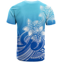 Polynesian Pride Plumeria Flowers T Shirt Polynesian Tribal Gradient Blue - Wonder Print Shop