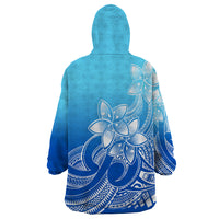 Polynesian Pride Plumeria Flowers Wearable Blanket Hoodie Polynesian Tribal Gradient Blue - Wonder Print Shop