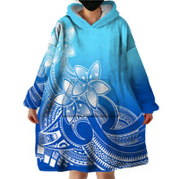 Polynesian Pride Plumeria Flowers Wearable Blanket Hoodie Polynesian Tribal Gradient Blue - Wonder Print Shop
