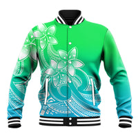 Polynesian Pride Plumeria Flowers Baseball Jacket Polynesian Tribal Gradient Green LT9 - Wonder Print Shop