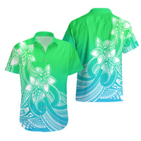 Polynesian Pride Plumeria Flowers Hawaiian Shirt Polynesian Tribal Gradient Green - Wonder Print Shop