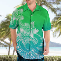 Polynesian Pride Plumeria Flowers Hawaiian Shirt Polynesian Tribal Gradient Green - Wonder Print Shop