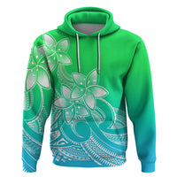 Polynesian Pride Plumeria Flowers Hoodie Polynesian Tribal Gradient Green - Wonder Print Shop