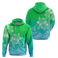 Polynesian Pride Plumeria Flowers Hoodie Polynesian Tribal Gradient Green - Wonder Print Shop