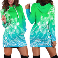 Polynesian Pride Plumeria Flowers Hoodie Dress Polynesian Tribal Gradient Green - Wonder Print Shop