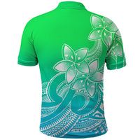 Polynesian Pride Plumeria Flowers Polo Shirt Polynesian Tribal Gradient Green - Wonder Print Shop