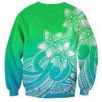 Polynesian Pride Plumeria Flowers Sweatshirt Polynesian Tribal Gradient Green - Wonder Print Shop