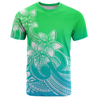 Polynesian Pride Plumeria Flowers T Shirt Polynesian Tribal Gradient Green - Wonder Print Shop