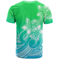 Polynesian Pride Plumeria Flowers T Shirt Polynesian Tribal Gradient Green - Wonder Print Shop