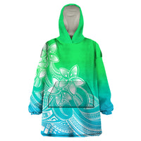 Polynesian Pride Plumeria Flowers Wearable Blanket Hoodie Polynesian Tribal Gradient Green - Wonder Print Shop