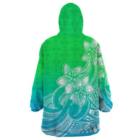 Polynesian Pride Plumeria Flowers Wearable Blanket Hoodie Polynesian Tribal Gradient Green - Wonder Print Shop