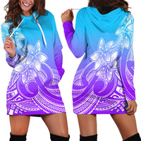Polynesian Pride Plumeria Flowers Hoodie Dress Polynesian Tribal Gradient Purple - Wonder Print Shop