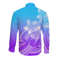 Polynesian Pride Plumeria Flowers Long Sleeve Button Shirt Polynesian Tribal Gradient Purple - Wonder Print Shop