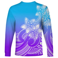 Polynesian Pride Plumeria Flowers Long Sleeve Shirt Polynesian Tribal Gradient Purple - Wonder Print Shop