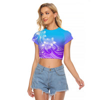 Polynesian Pride Plumeria Flowers Raglan Cropped T Shirt Polynesian Tribal Gradient Purple - Wonder Print Shop