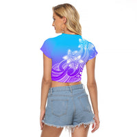 Polynesian Pride Plumeria Flowers Raglan Cropped T Shirt Polynesian Tribal Gradient Purple - Wonder Print Shop