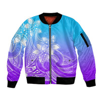 Polynesian Pride Plumeria Flowers Sleeve Zip Bomber Jacket Polynesian Tribal Gradient Purple - Wonder Print Shop