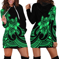 Polynesian Pride Plumeria Flowers Hoodie Dress Polynesian Tribal Green Vibe - Wonder Print Shop
