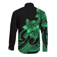 Polynesian Pride Plumeria Flowers Long Sleeve Button Shirt Polynesian Tribal Green Vibe - Wonder Print Shop