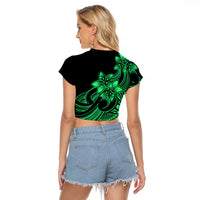 Polynesian Pride Plumeria Flowers Raglan Cropped T Shirt Polynesian Tribal Green Vibe - Wonder Print Shop