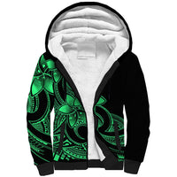 Polynesian Pride Plumeria Flowers Sherpa Hoodie Polynesian Tribal Green Vibe - Wonder Print Shop