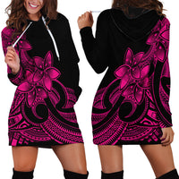 Polynesian Pride Plumeria Flowers Hoodie Dress Polynesian Tribal Pink Vibe - Wonder Print Shop